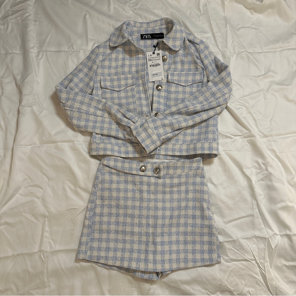Zara jacket and skort houndstooth blue set